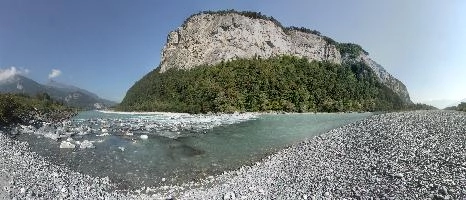 The Rhine at Sargans in Switzerland, showing Liechtenstein bank, the Ellhorn and the Blockrampe, gallen, liechtenstein, sankt, ellhorn, sargans, cliff, valley, stone, rhine, rocks, alpine, rushing, mountains, fresh, torrent, alps, flowing, extraction, swiss, weir, gravel, switzerland, outdoors, blockrampe